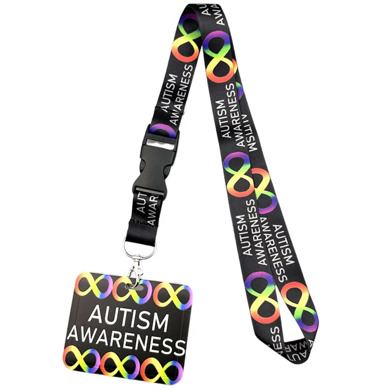 Schwarzes Lanyard mit Autismus-Bewusstseinsmuster und einem Schlüsselring