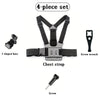 A 4-piece set of adjustable head and chest mounts for action cameras and phones, including a J-shaped base, chest strap, scre