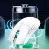 A white wireless gaming mouse is shown being charged by a Type-C cable, with blue energy effects surrounding the device.