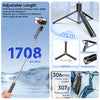 Adjustable 8-section stainless steel selfie stick tripod extending up to 1708mm