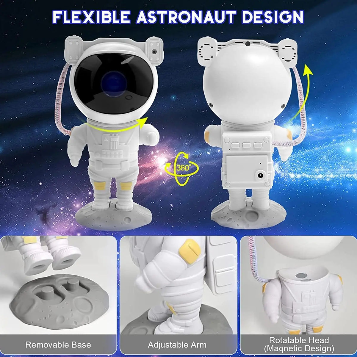 Lampe de nuit astronaute flexible avec base amovible et tête rotative pour décoration de chambre d'enfant