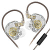 A pair of KZ EDX Lite wired in-ear monitors with gold accents and a black control cable.