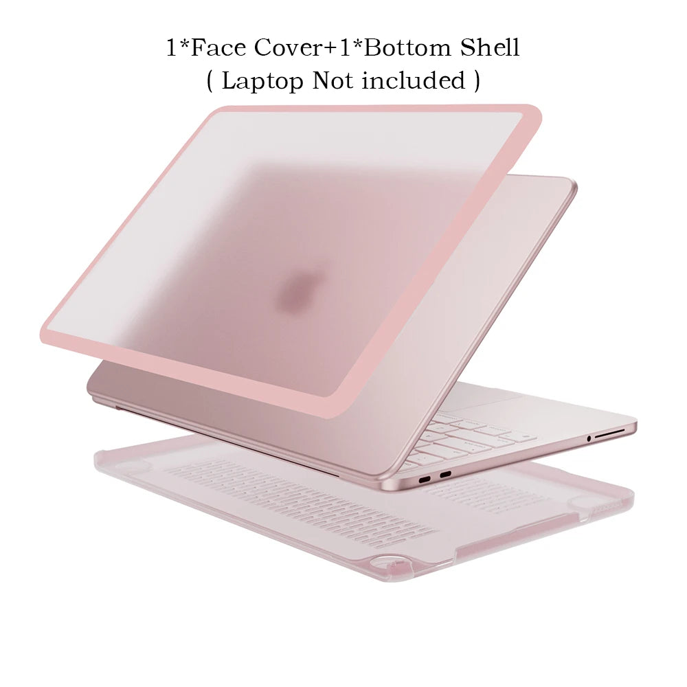 A pink laptop case shown with a face cover and bottom shell, packaged for a MacBook Neo 13.