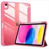 A pink clear TPU shockproof case for an iPad, shown with the tablet inside.