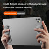A hand is holding a tablet with a multi-finger silicone grip for comfortable control.