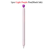 A single light purple pen with a black ink tip shown vertically.