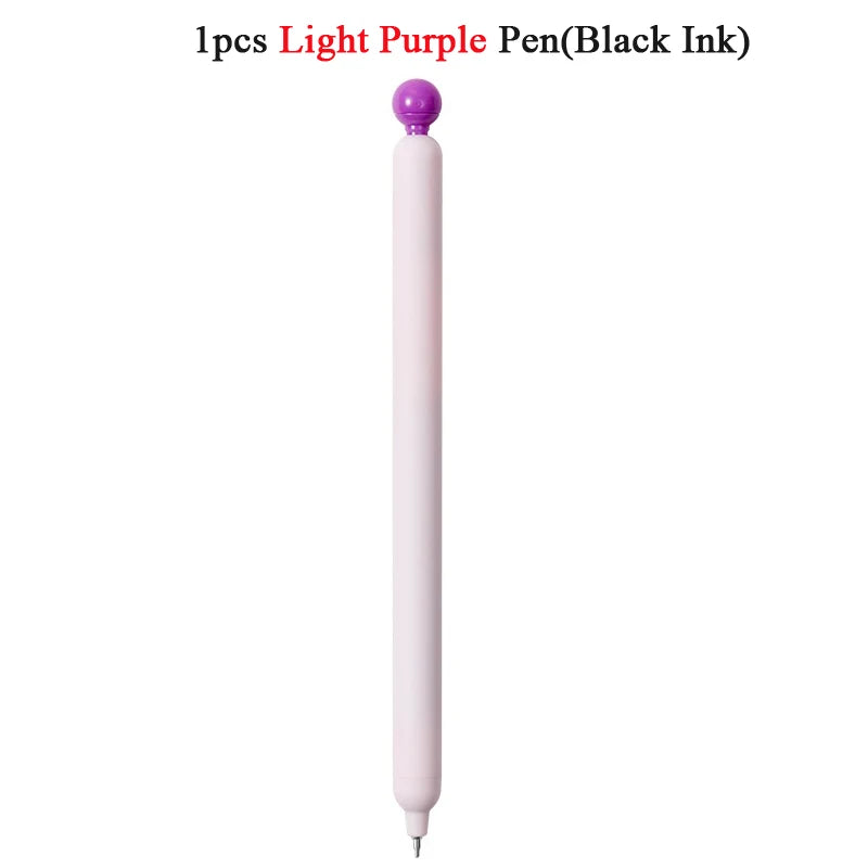 A single light purple pen with a black ink tip shown vertically.