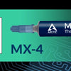 A close-up of an MX-4 thermal compound tube with a 4g quantity label, set against a green background celebrating a 23rd anniv