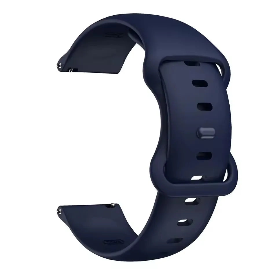 A dark blue silicone watchband for an Amazfit Bip 6 displayed against a white background.