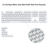 A close-up view of 124 white jelly ASA profile mechanical keycaps for a keyboard.