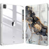 A clear protective case for an iPad featuring a marbled gold and black design.