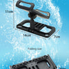 Soporte plegable negro para controlador de dron DJI, mostrado en tamaños desplegado y plegado.