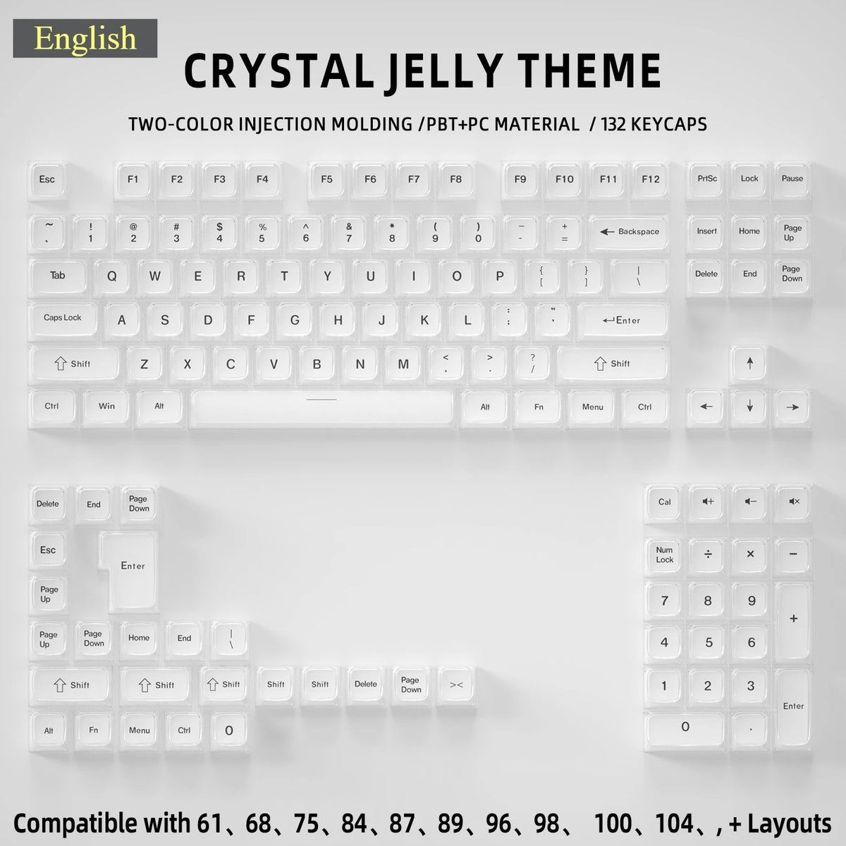 Two-color injection molded PBT+PC keycaps featuring a crystal jelly theme for mechanical keyboards