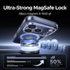 A clear magnetic case for an iPhone showing magnets and a charging cable.
