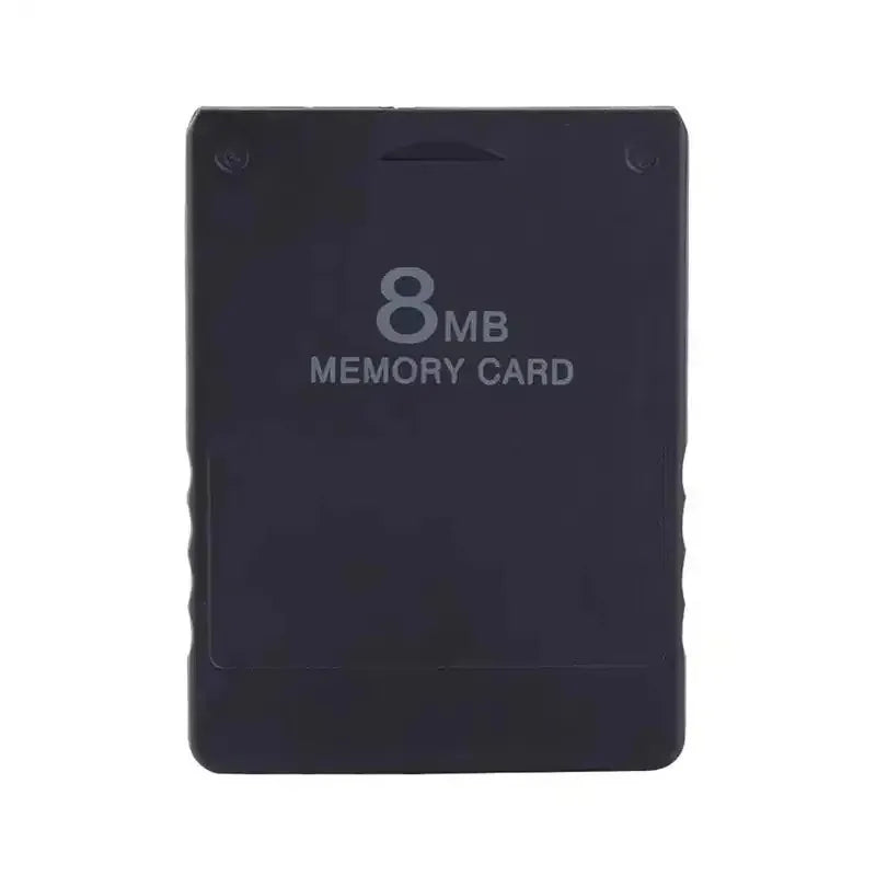 A black universal PS2 memory card with 8MB capacity printed on the surface.