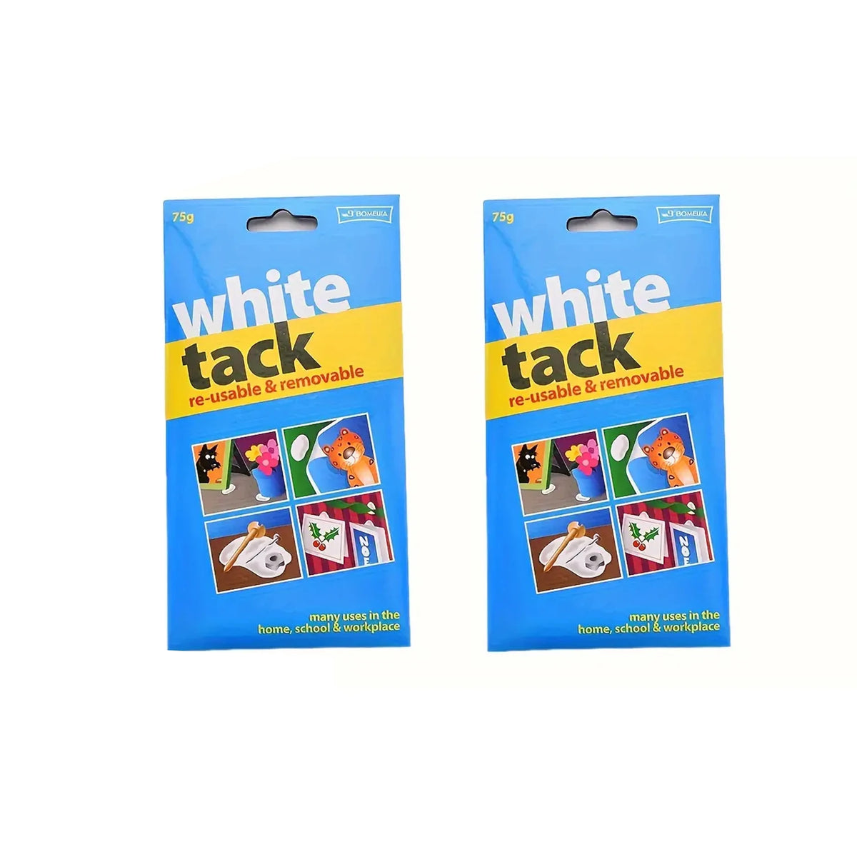 A pack of White Tack reusable and removable sticky adhesive putty.