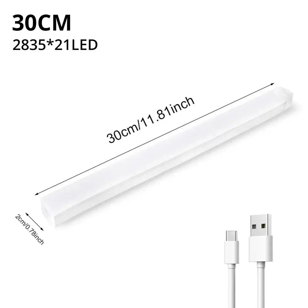 A white LED light bar measuring 30cm (11.81 inches) with a motion sensor, shown in a profile view.