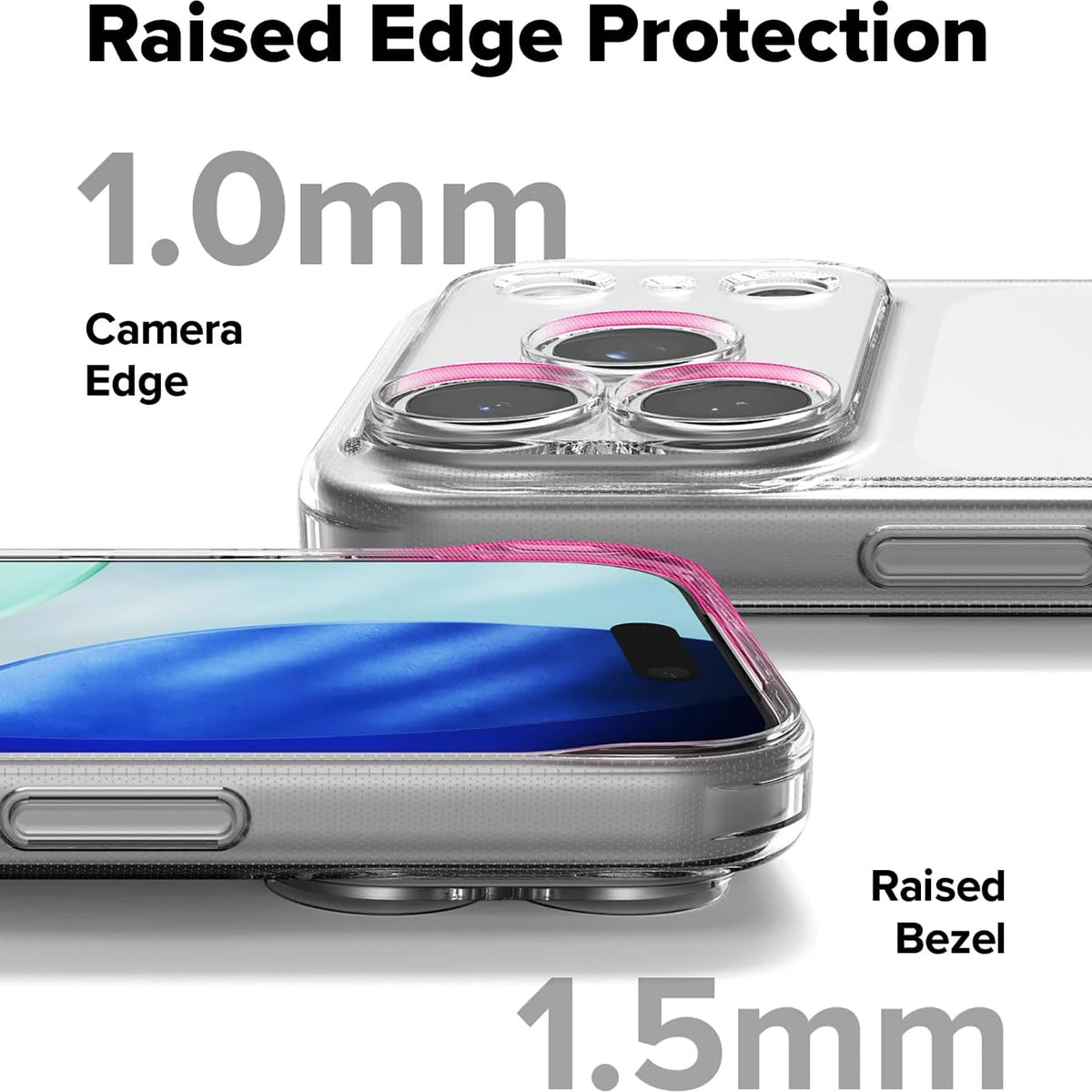Funda de silicona transparente para teléfono con protección de bordes, incluyendo un borde de cámara de 1.0mm y un borde elev