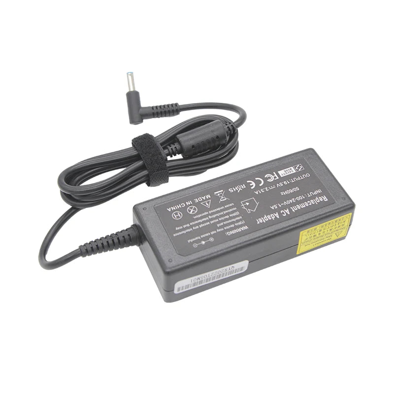 A black AC adapter cable and power brick for a laptop charger.