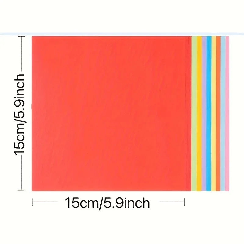 A sheet of bright orange cardstock with vertical stripes of blue, yellow, and pink.