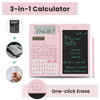 A pink 3-in-1 calculator featuring a scientific calculator, notepad, and one-click erase function.