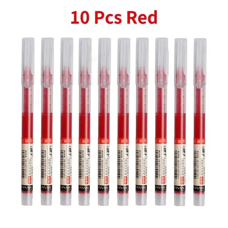 Ten red precision gel pens packaged as a set