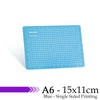 A blue A6 cutting mat with a grid for cutting mats, featuring numbered guides and single-sided printing.