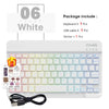 White portable Bluetooth keyboard and mouse set with USB cable and sticker included