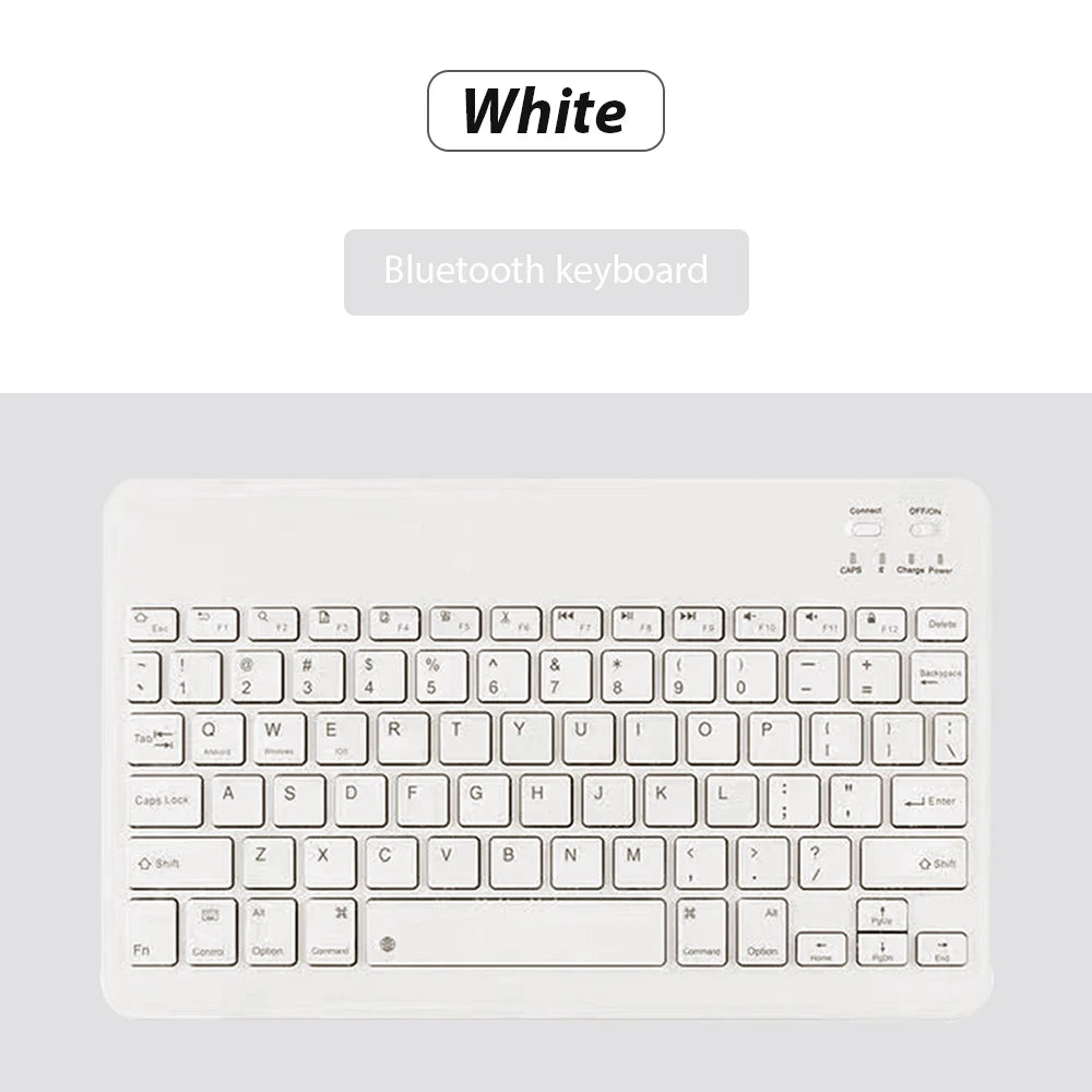 Weißes Bluetooth-Tastaturlayout mit separater Maus.
