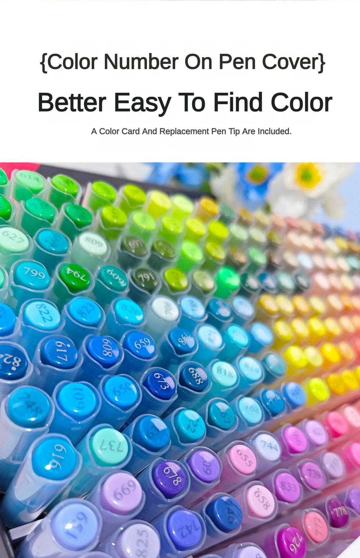 A close-up view of a set of acrylic art markers with various colors arranged in a pen cover.