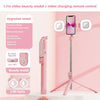 A pink 1.7m video beauty model with a built-in LED light and a remote control is displayed on a pink wall.