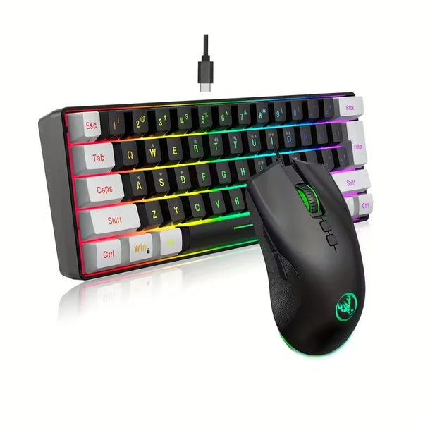 A compact wired keyboard and mouse set featuring RGB backlighting.