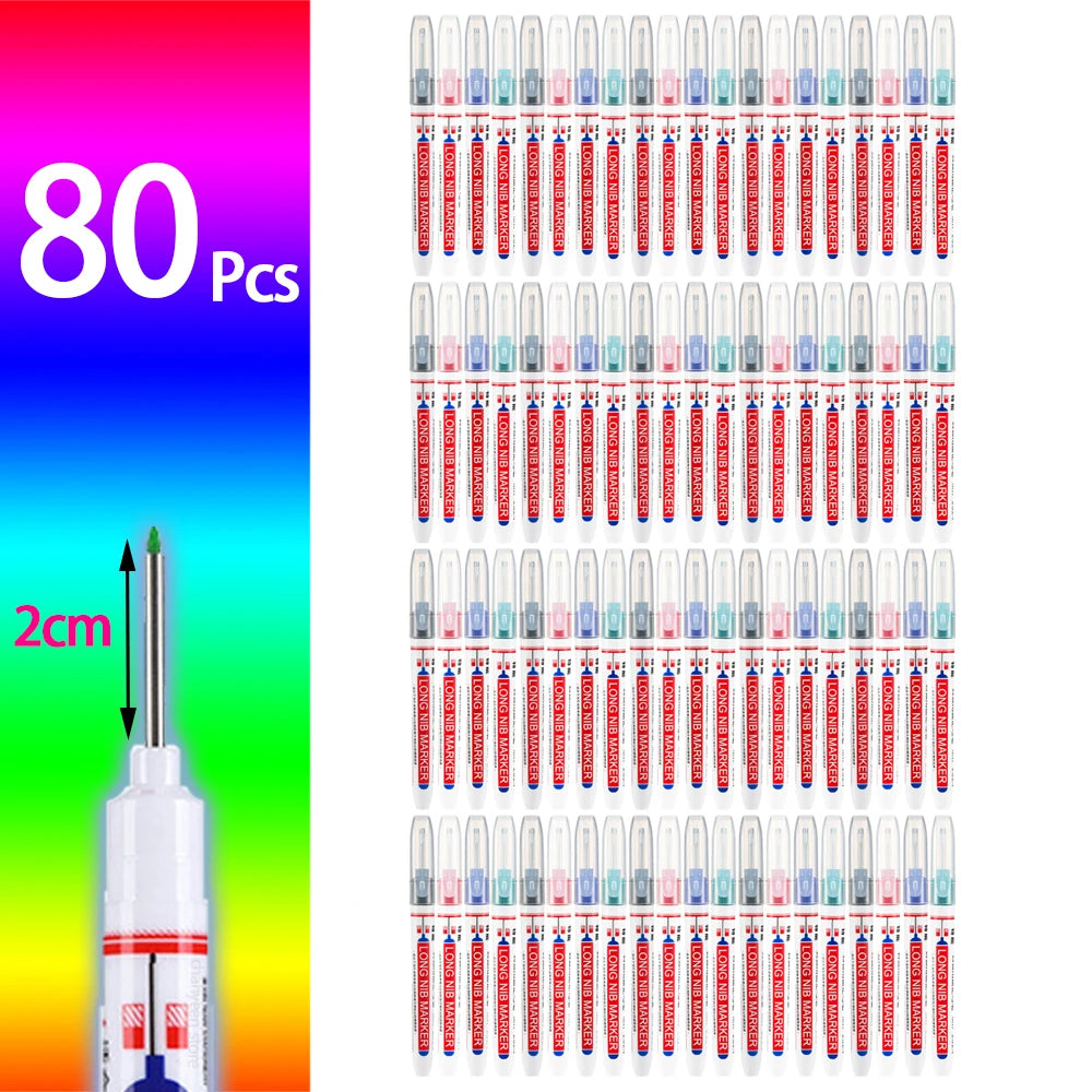 A collection of 80 precision waterproof marking pens for woodworking and crafts, shown in a vertical layout.