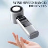 A hand is holding a mini USB powered cold fan with a digital display showing 100 levels.