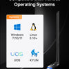 A black Wi-Fi adapter is shown with compatibility icons for Windows, Linux, UOS, and Kylin operating systems.