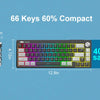 A compact 68-key RGB backlit wired keyboard shown with dimensions and a separate keycap.