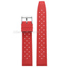 Red perforated silicone watch strap with a metal quick release buckle