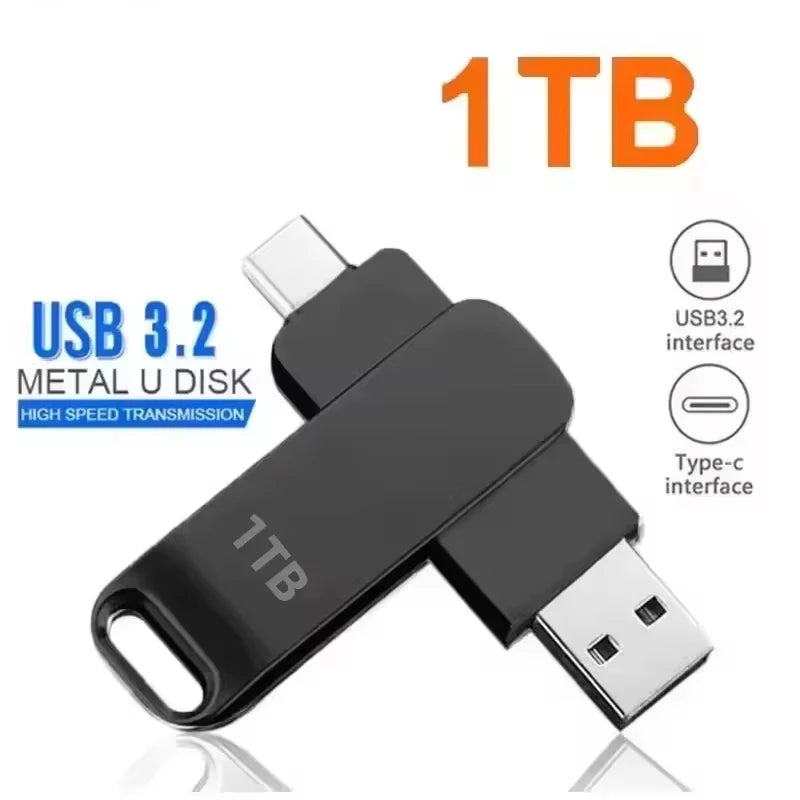 Black USB 3.2 Metal U disk with 1TB storage capacity and Type-C interface