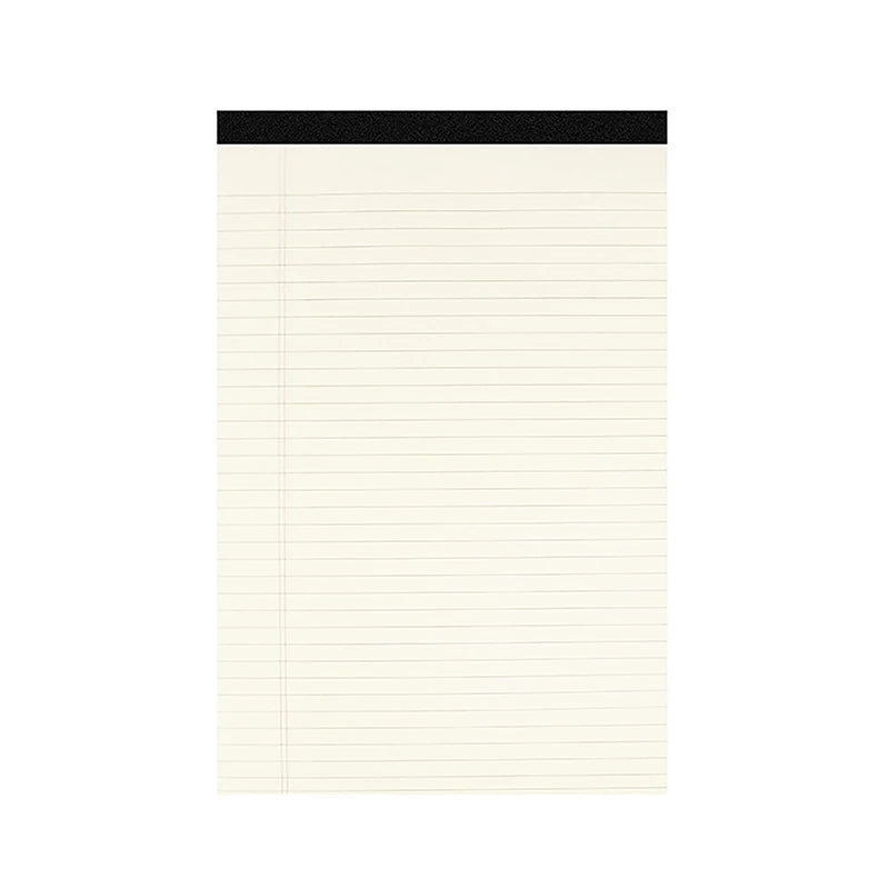 A blank, lined writing pad with a black cover.
