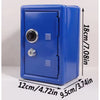 A blue compact home safe box featuring a combo lock and keys, shown in a side view.