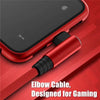 A red braided elbow cable designed for gaming, shown next to an iPhone.