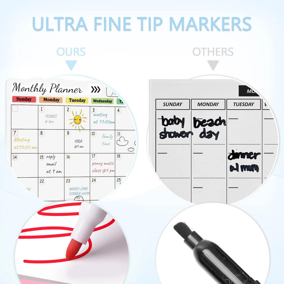 Ultra fine tip markers for monthly planner and whiteboard use