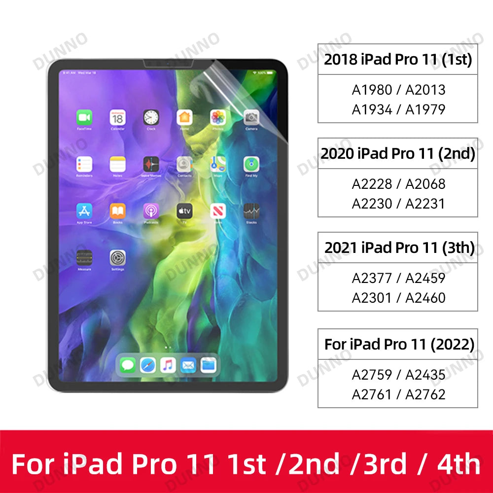 Paper-feel matte screen protector for various iPad Pro 11 models including 1st, 2nd, 3rd, and 4th generation.