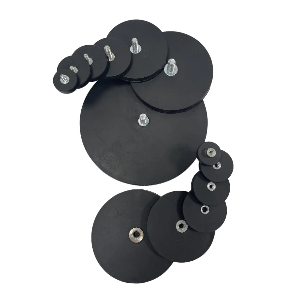 Black magnetic base mount bracket with multiple circular mounting discs and screws.