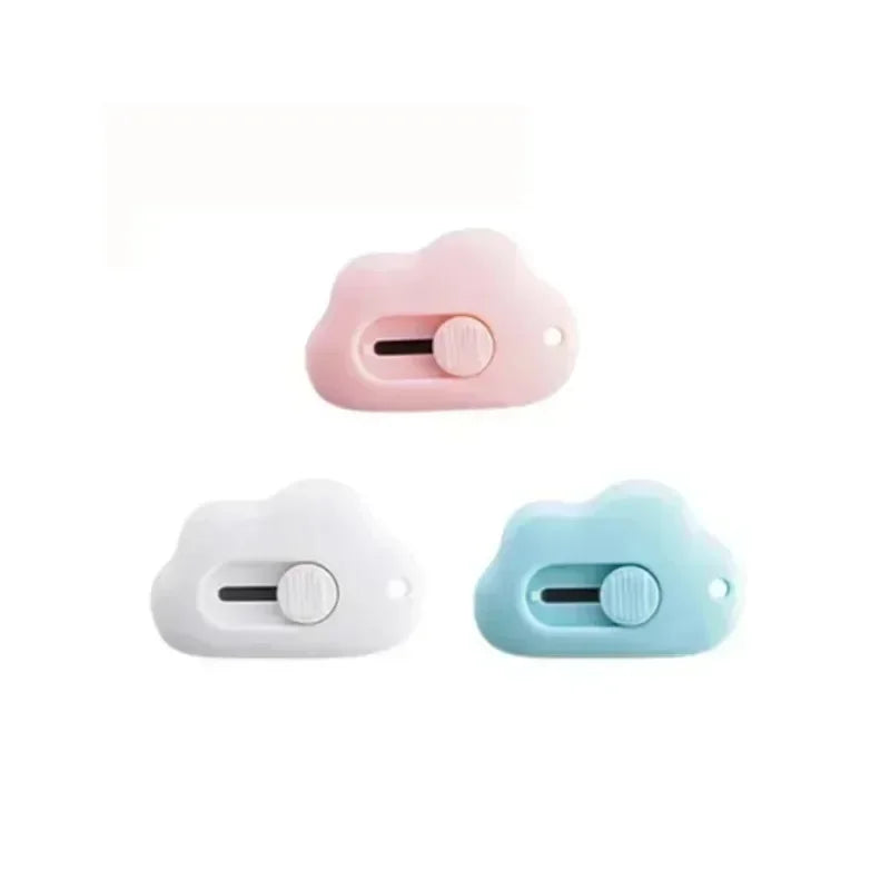 Two pink and light blue portable rabbit cloud letter openers and crafting tools shown side by side.