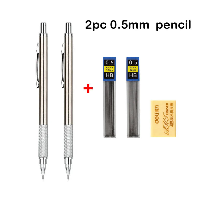 A set of two 0.5mm mechanical pencils with HB lead and yellow packaging.
