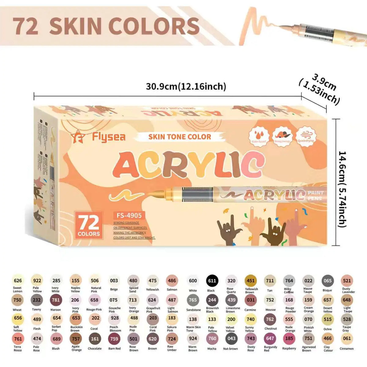 Box of Acrylic paint markers featuring 72 skin tone colors for DIY crafts and painting