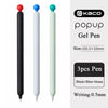 A set of three Kaco popup gel pens in black, blue, and green with a 0.5mm writing tip.