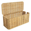 Handwoven rattan cable management box with a lid, made of natural light brown woven material.