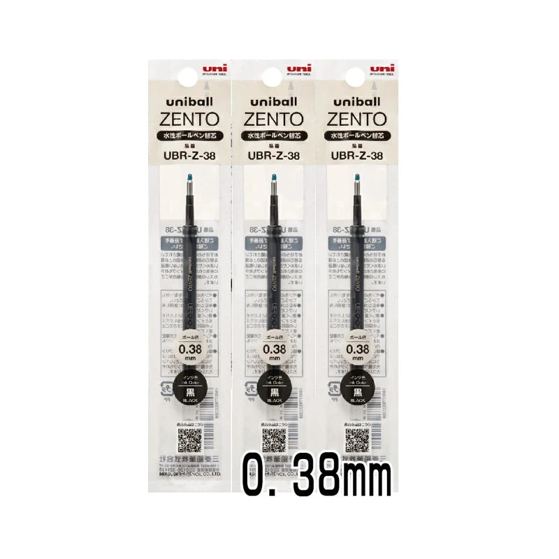 Pack of three UniBall ZENTO pens with UBR-Z-38 tips and 0.38mm ink cartridges
